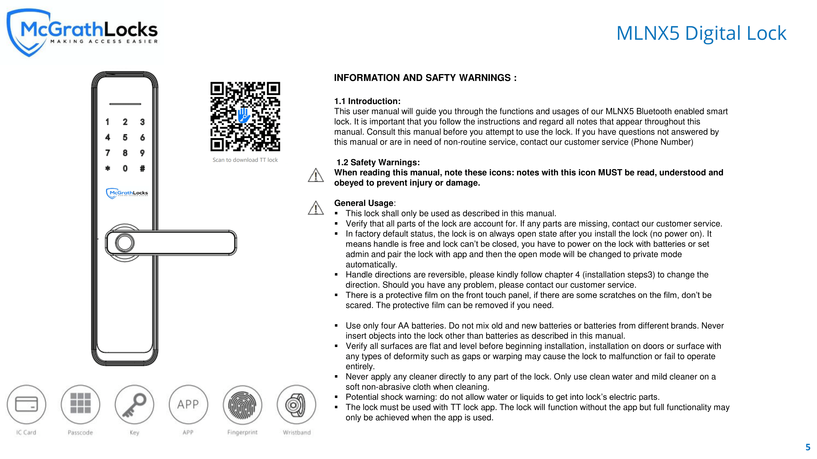 McGrath Locks - NX5: User Manual