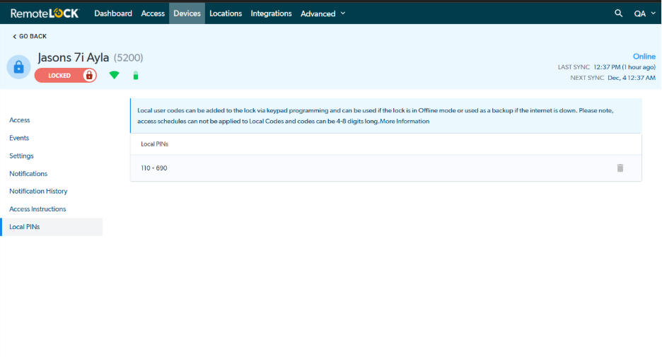 Adding a LOCAL user code to KeyInCode locks